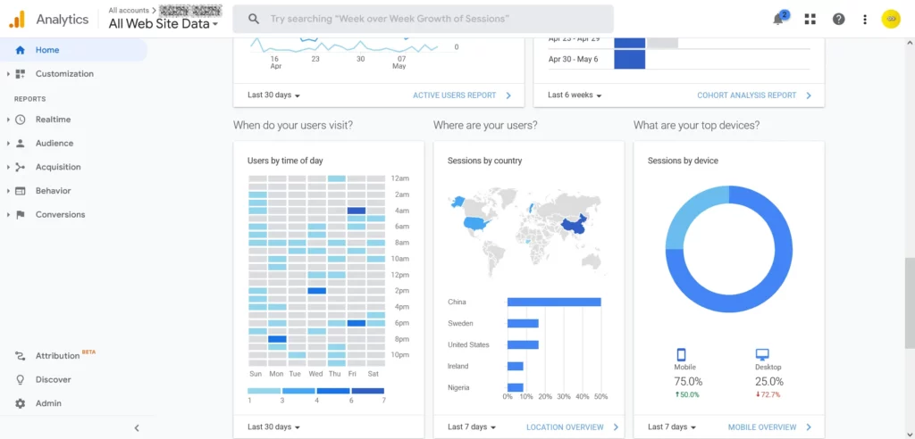 Google Analytics dashboard